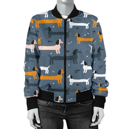 Dachshund Pattern Print Design 012 Women's Bomber Jacket