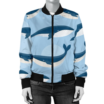Blue Whale Pattern Print Design 02 Women's Bomber Jacket