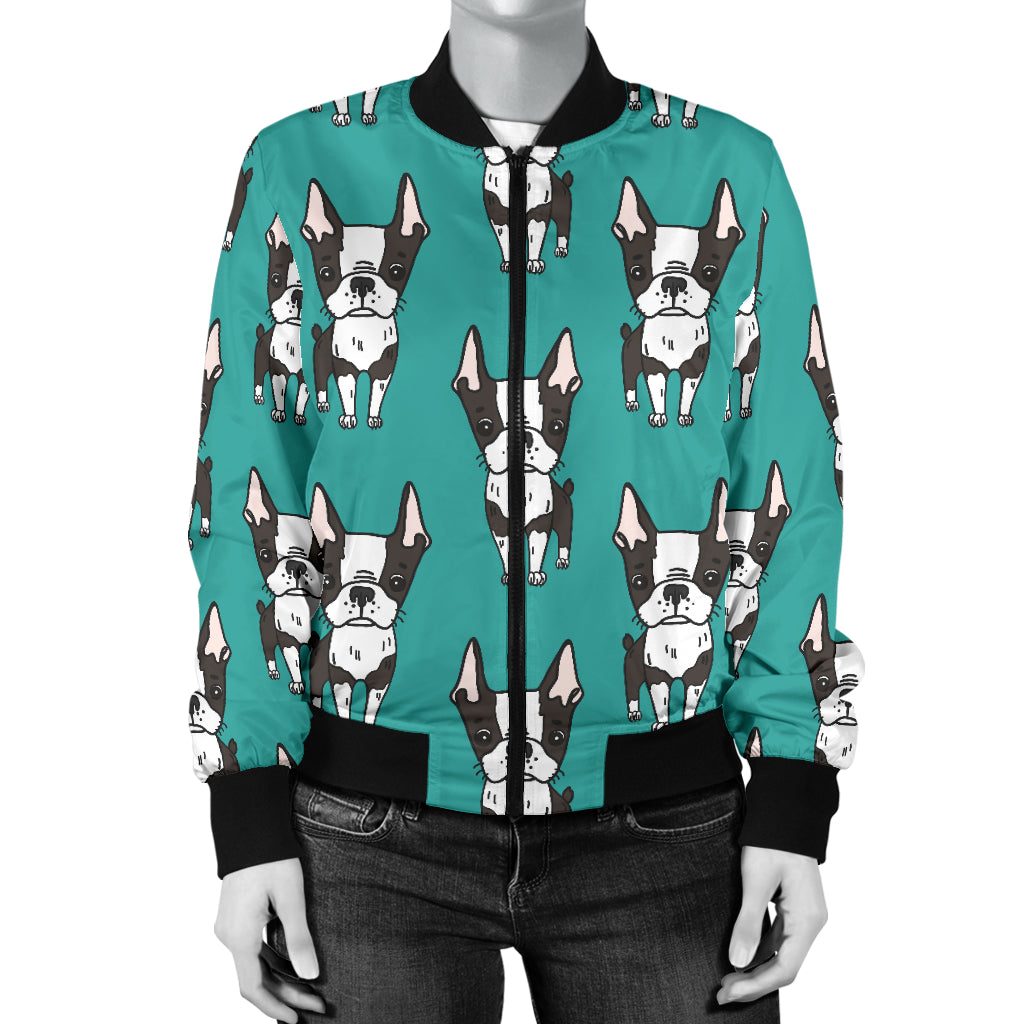 Boston Terrier Pattern Print Design 04 Women's Bomber Jacket