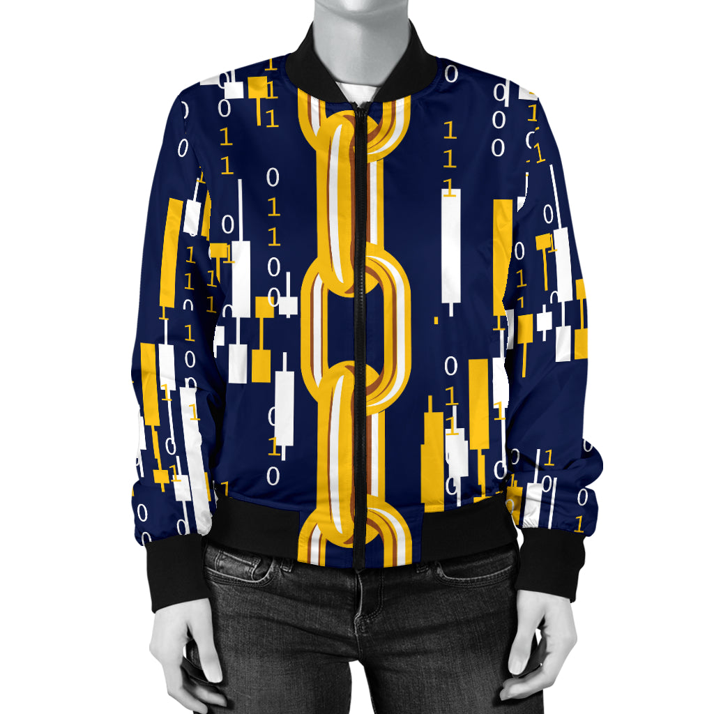 Cryptocurrency Chain Pattern Print Design 03 Women's Bomber Jacket