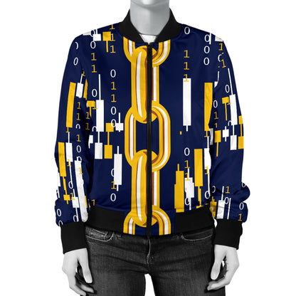 Cryptocurrency Chain Pattern Print Design 03 Women's Bomber Jacket