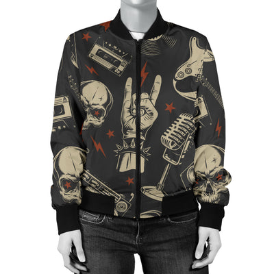 Rock and Roll Skull Pattern Print Design A03 Women's Bomber Jacket