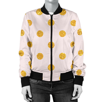 Polka Dot Gold Pink Pattern Print Design 01 Women's Bomber Jacket