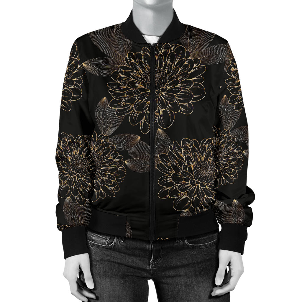 Dahlia Pattern Print Design DH04 Women Bomber Jacket