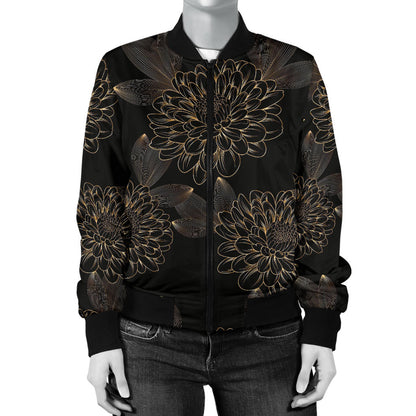 Dahlia Pattern Print Design DH04 Women Bomber Jacket