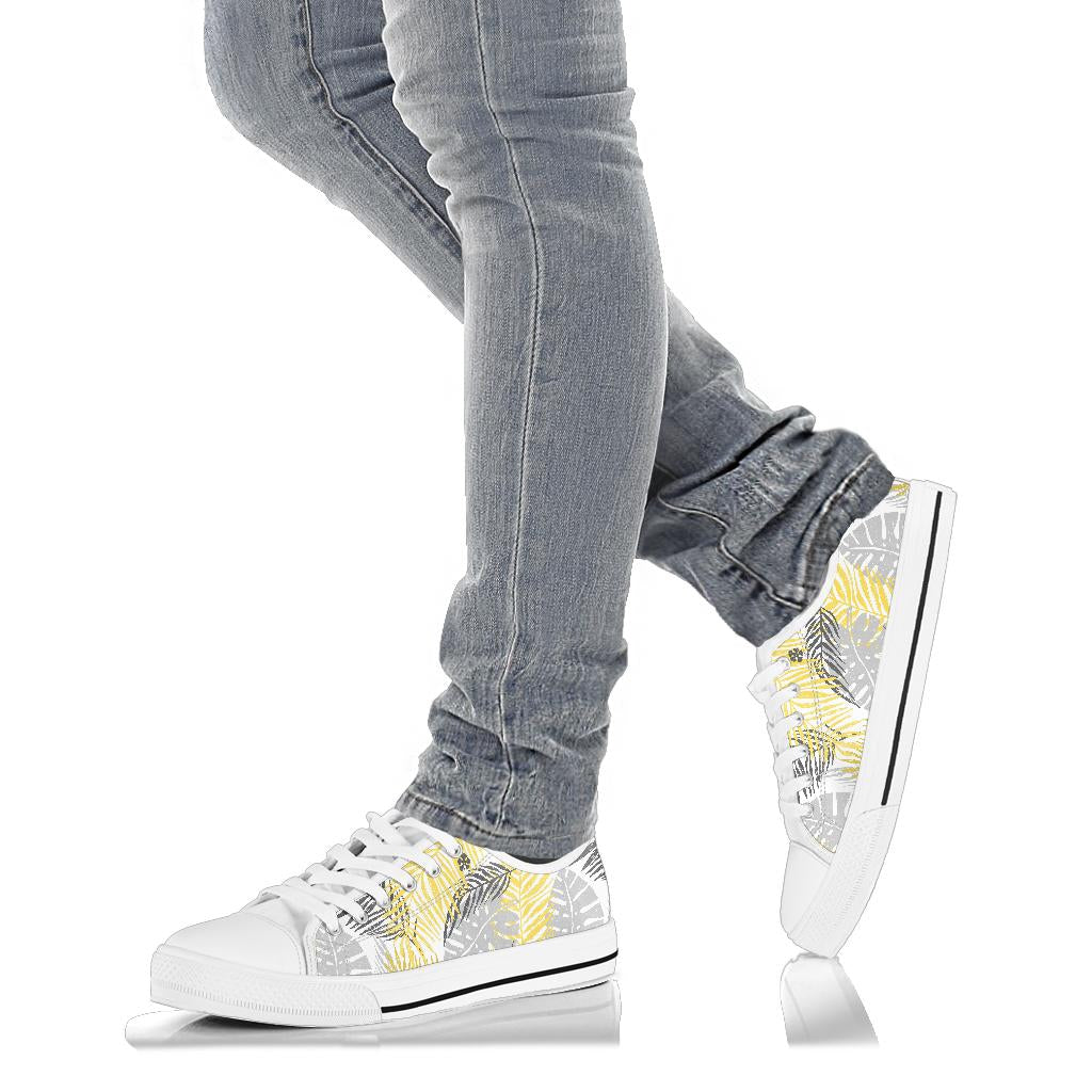 Palm Leaves Pattern Print Design PL012 White Bottom Low Top Shoes