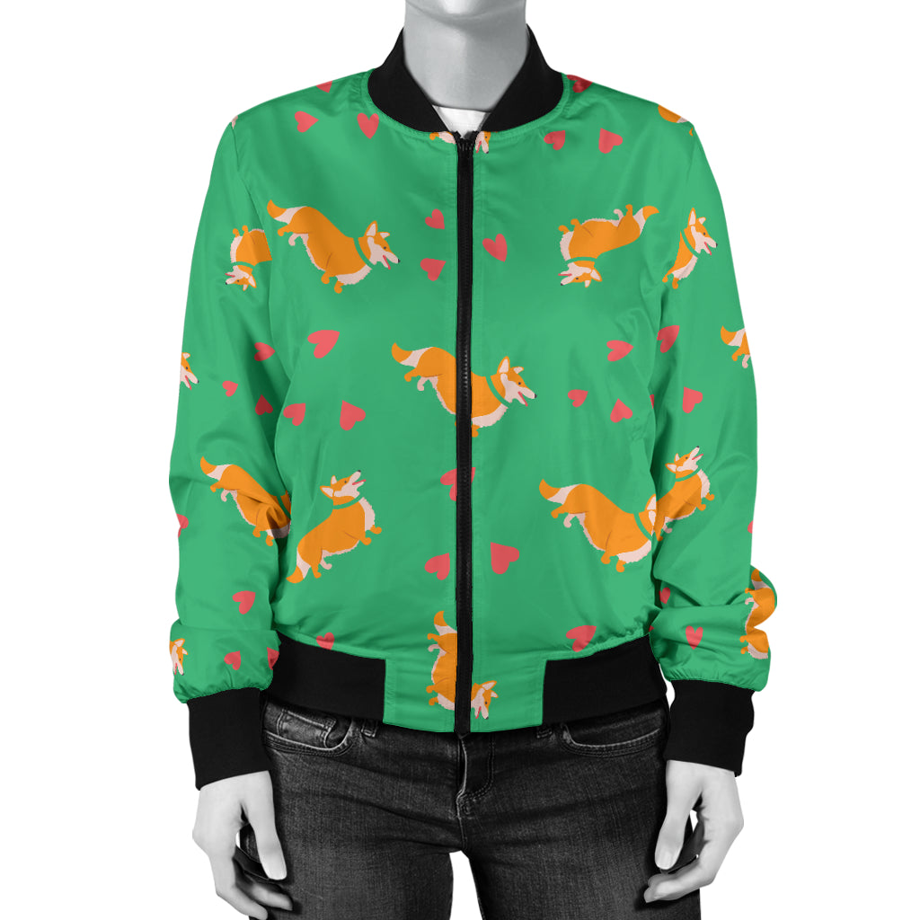 Cardigan Welsh Corgis Pattern Print Design 03 Women's Bomber Jacket