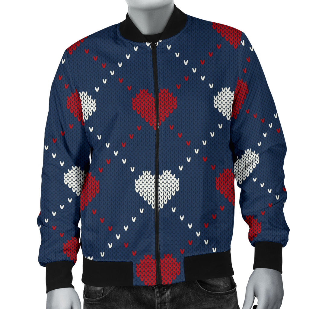 Heart Knit Pattern Print Design HE05 Men Bomber Jacket