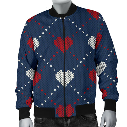 Heart Knit Pattern Print Design HE05 Men Bomber Jacket