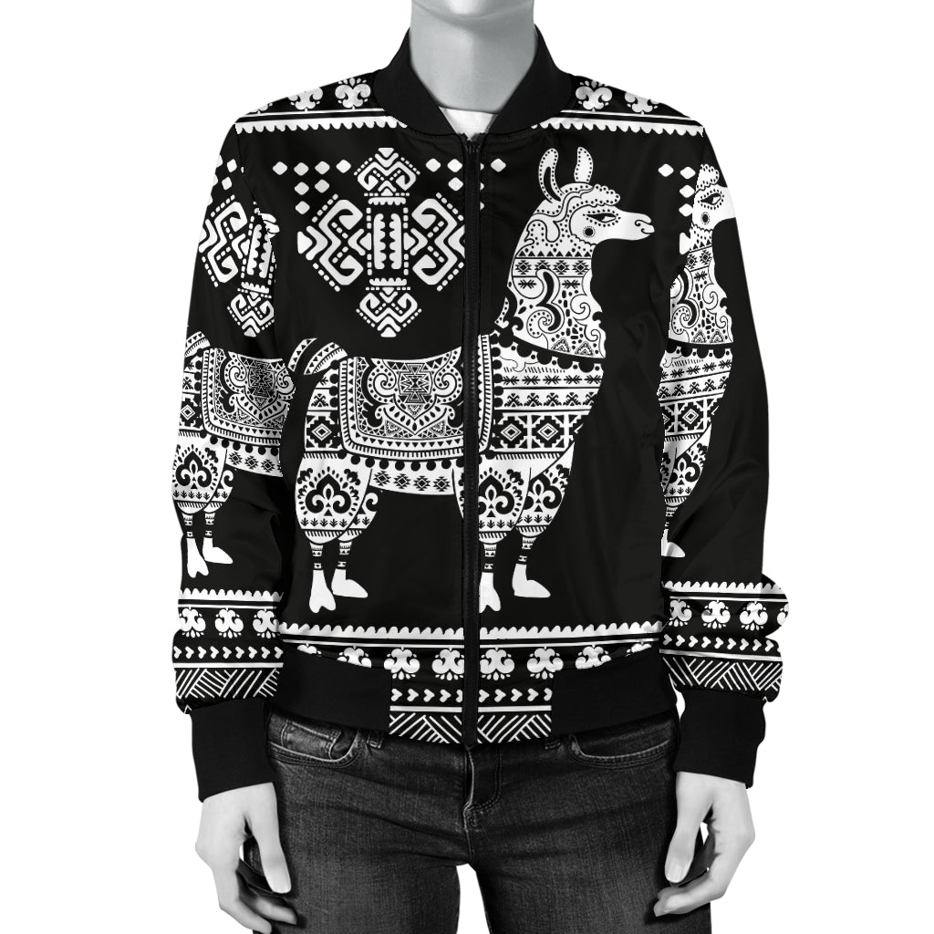 Llama Aztec Style Pattern Print Design 01 Women's Bomber Jacket