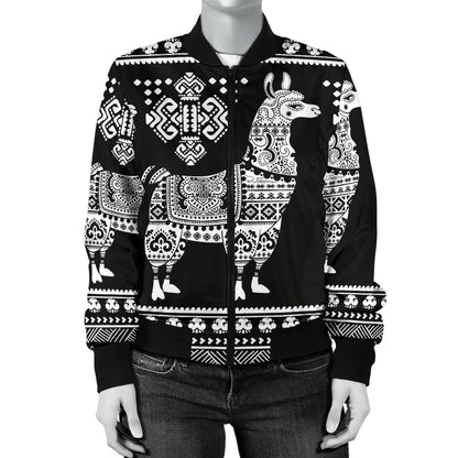 Llama Aztec Style Pattern Print Design 01 Women's Bomber Jacket