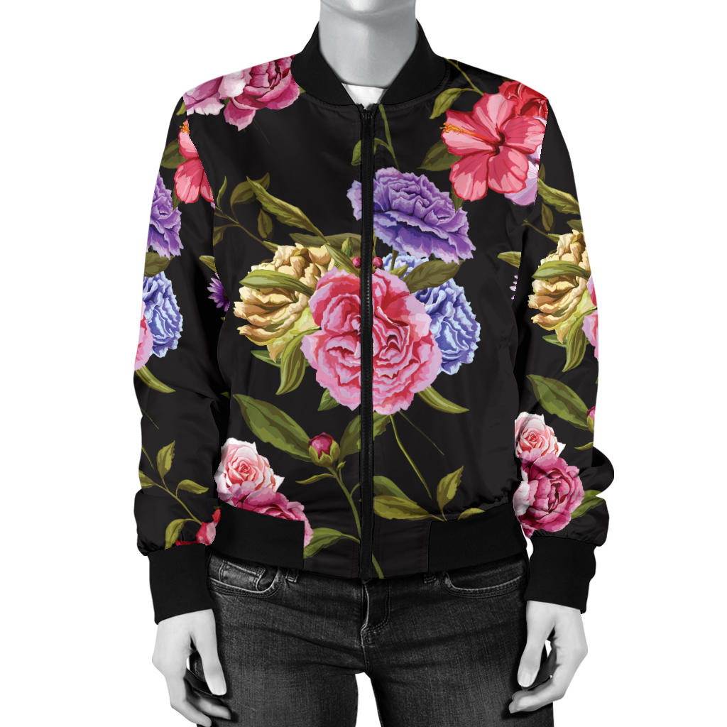Carnations Pattern Print Design CN05 Women Bomber Jacket