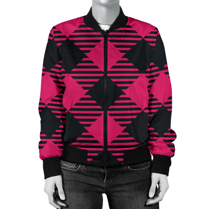 Buffalo check Pink Pattern Print Design 01 Women's Bomber Jacket