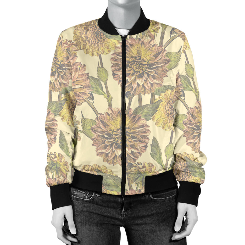 Dahlia Pattern Print Design DH09 Women Bomber Jacket