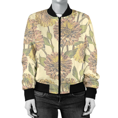 Dahlia Pattern Print Design DH09 Women Bomber Jacket