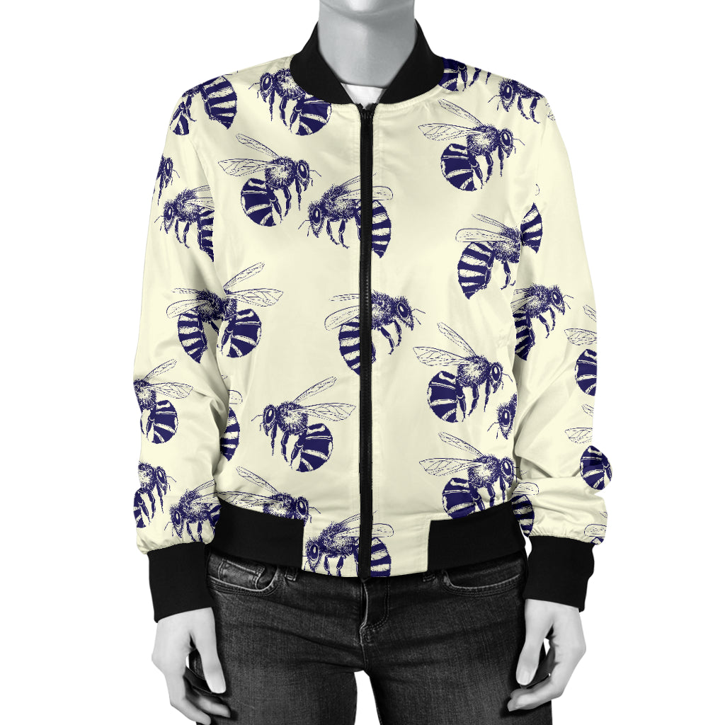 Bee Pattern Print Design 02 Women's Bomber Jacket