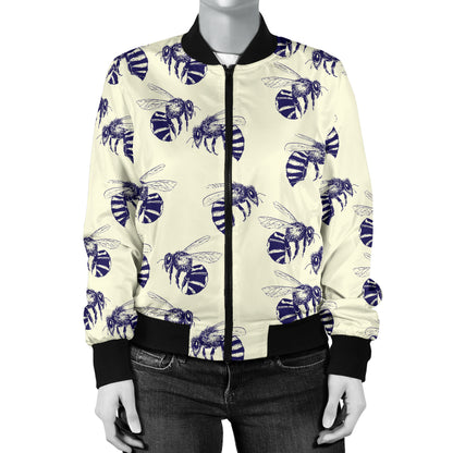 Bee Pattern Print Design 02 Women's Bomber Jacket