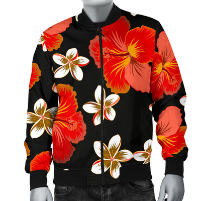 Red Hibiscus Pattern Print Design HB022 Men Bomber Jacket