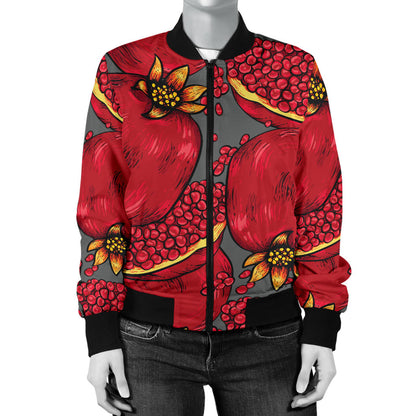 Pomegranate Pattern Print Design PG05 Women Bomber Jacket