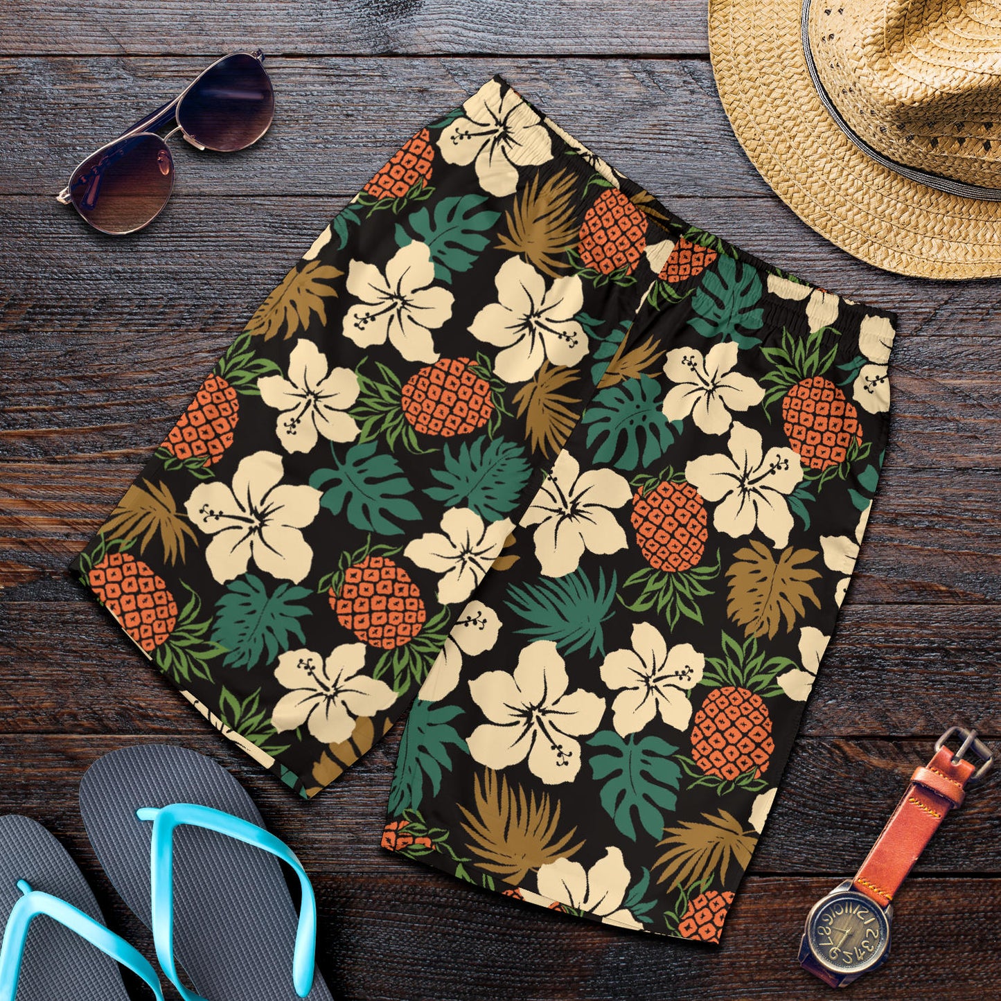 Hawaiian Themed Pattern Print Design H08 Mens Shorts