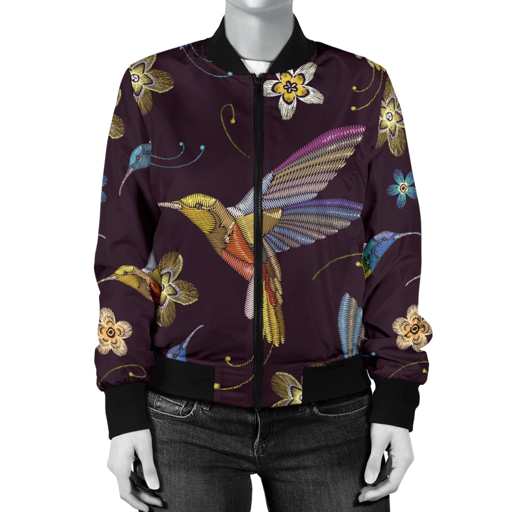Hummingbird Pattern Print Design 04 Women's Bomber Jacket