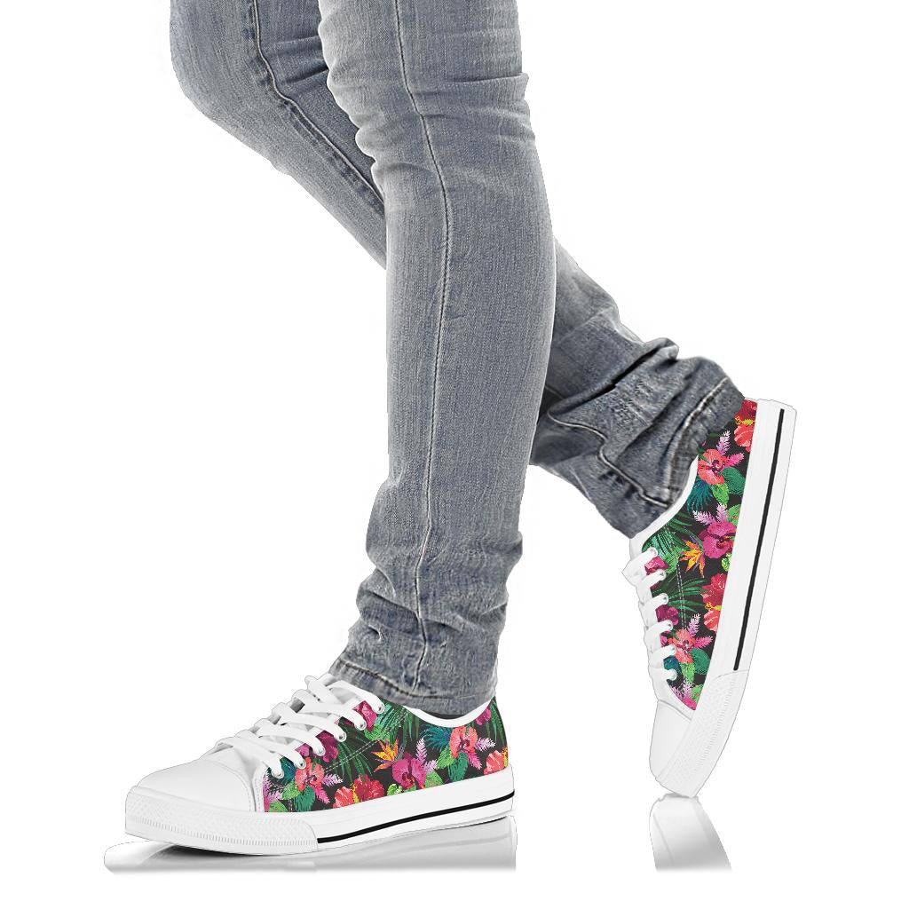 Hawaiian Flower Hibiscus tropical White Bottom Low Top Shoes