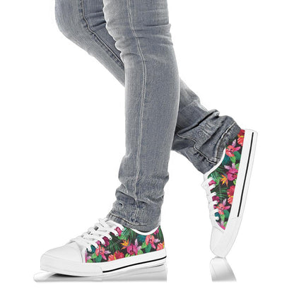 Hawaiian Flower Hibiscus tropical White Bottom Low Top Shoes
