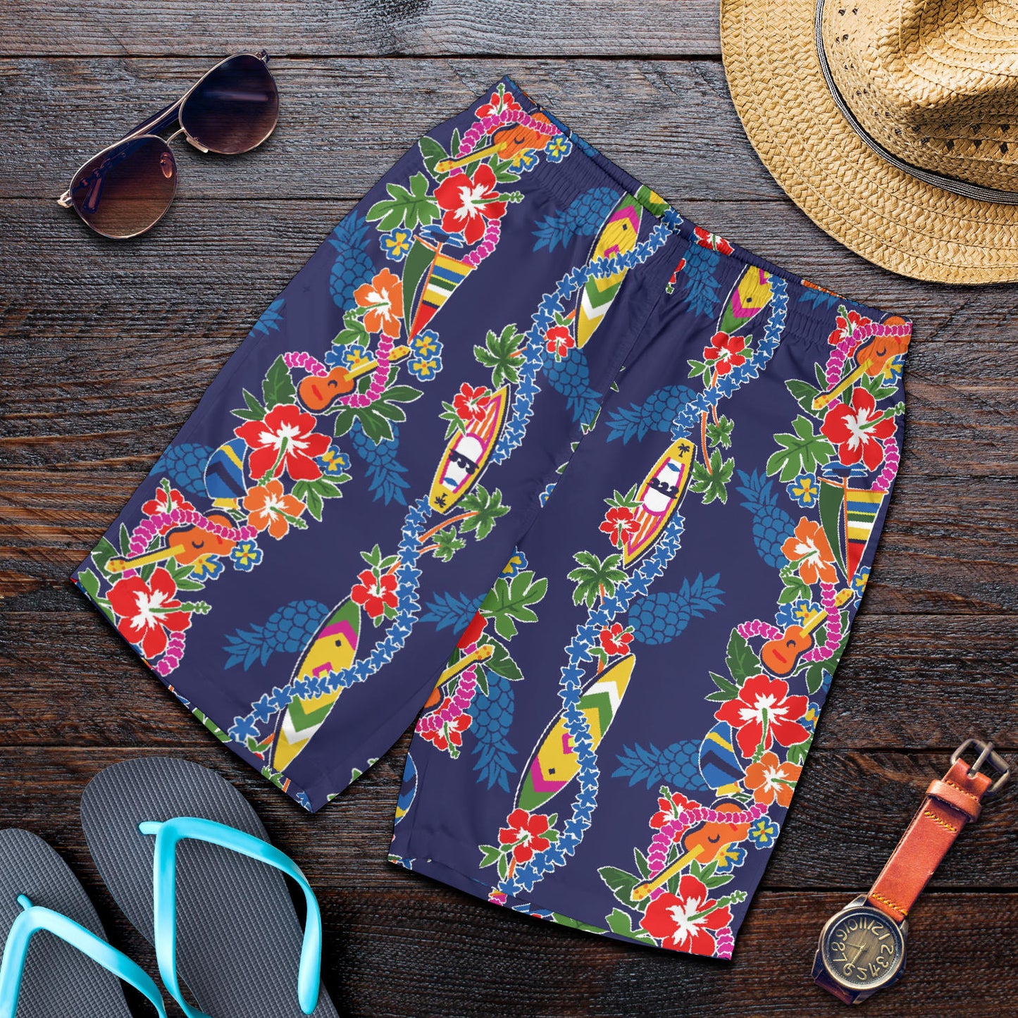 Hawaiian Themed Pattern Print Design H04 Mens Shorts