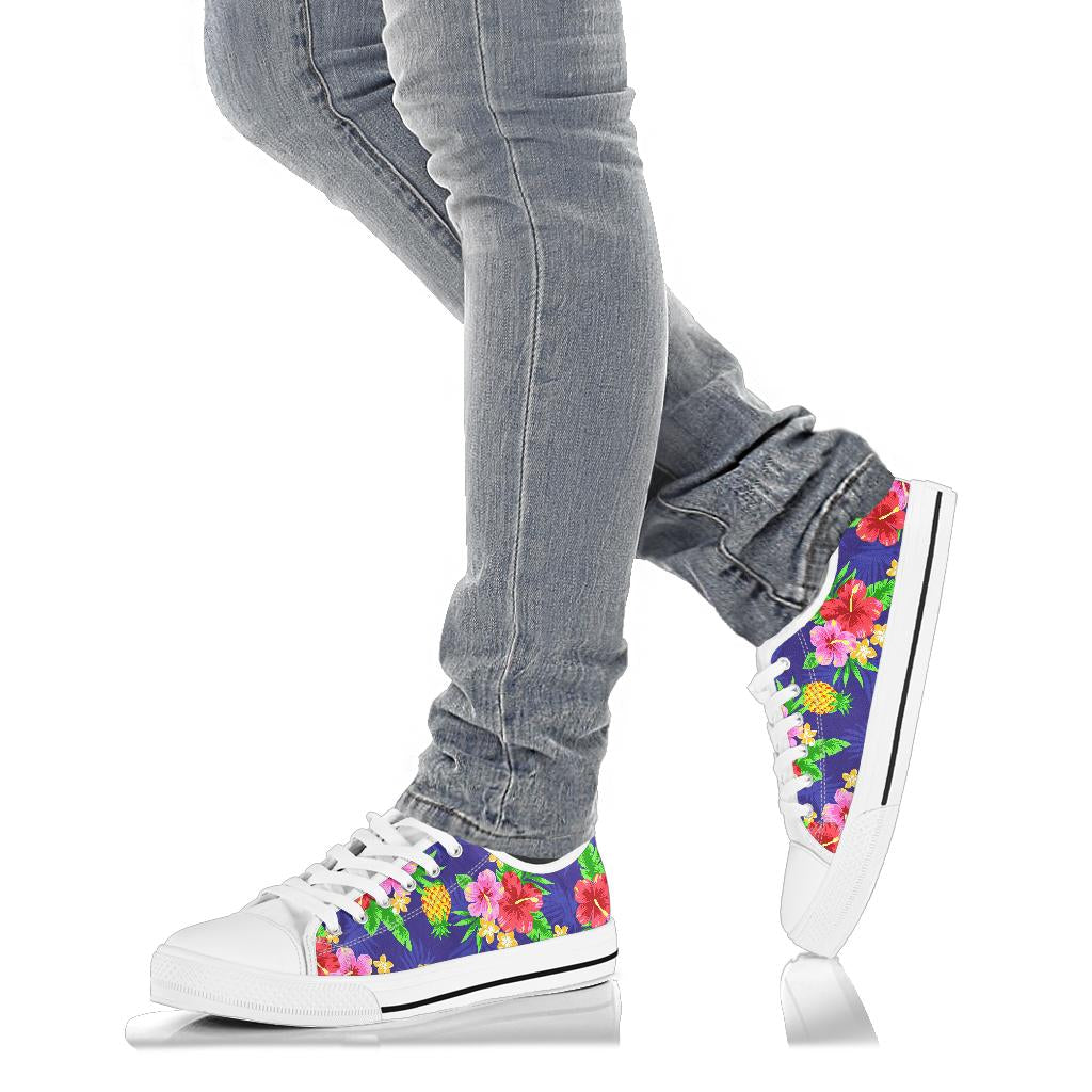Hawaiian Themed Pattern Print Design H05 White Bottom Low Top Shoes