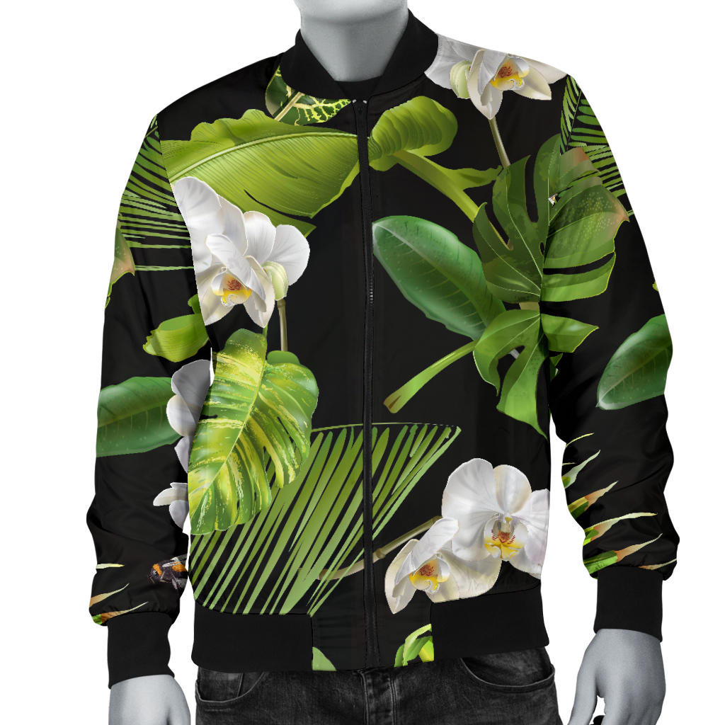 Tropical Flower Pattern Print Design TF026 Men Bomber Jacket
