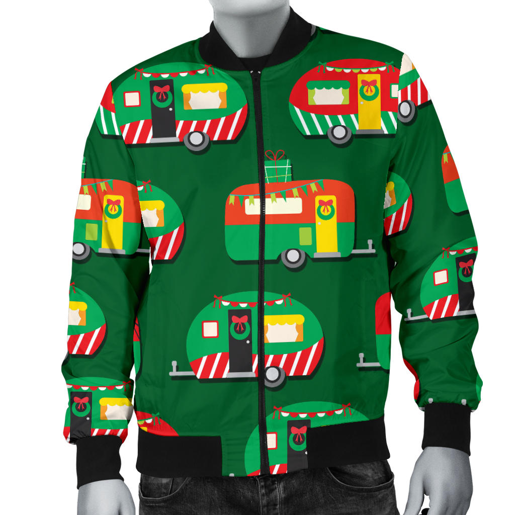 Camper Camping Christmas Themed Print Men Bomber Jacket