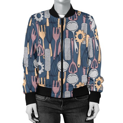 Cooking Kitchen Tools Pattern Print Design 05 Women's Bomber Jacket