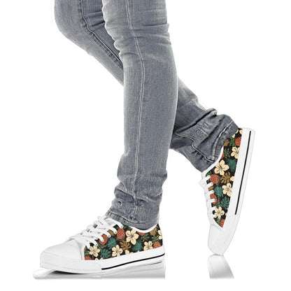Hawaiian Themed Pattern Print Design H08 White Bottom Low Top Shoes