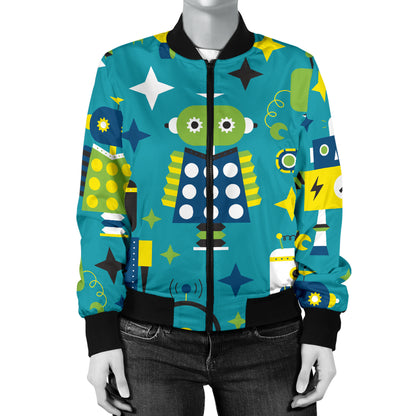 Robot Pattern Print Design A02 Women's Bomber Jacket