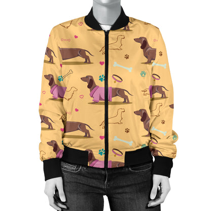 Dachshund Pattern Print Design 07 Women's Bomber Jacket