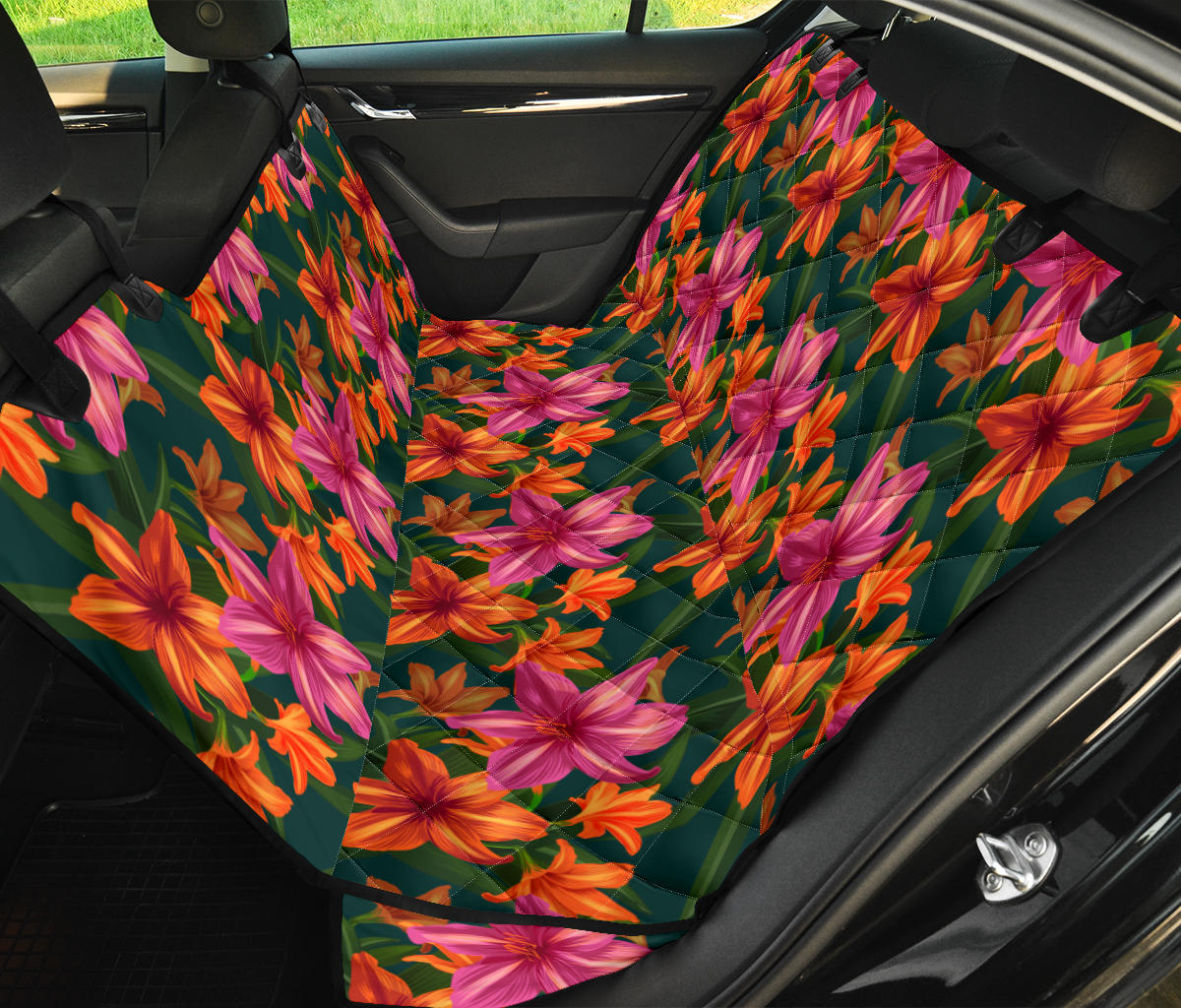Amaryllis Pattern Print Design AL01 Rear Dog  Seat Cover
