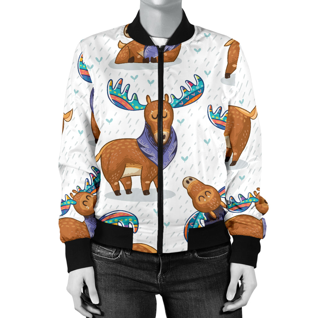 Moose Cute Pattern Print Design 01 Women's Bomber Jacket