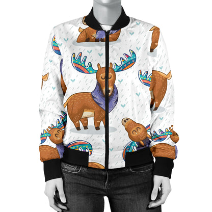 Moose Cute Pattern Print Design 01 Women's Bomber Jacket