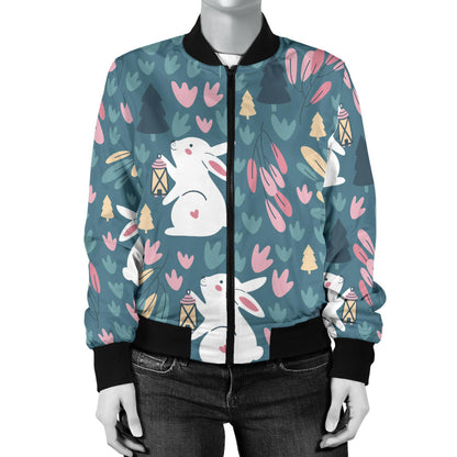Rabbit Pattern Print Design RB013 Women Bomber Jacket