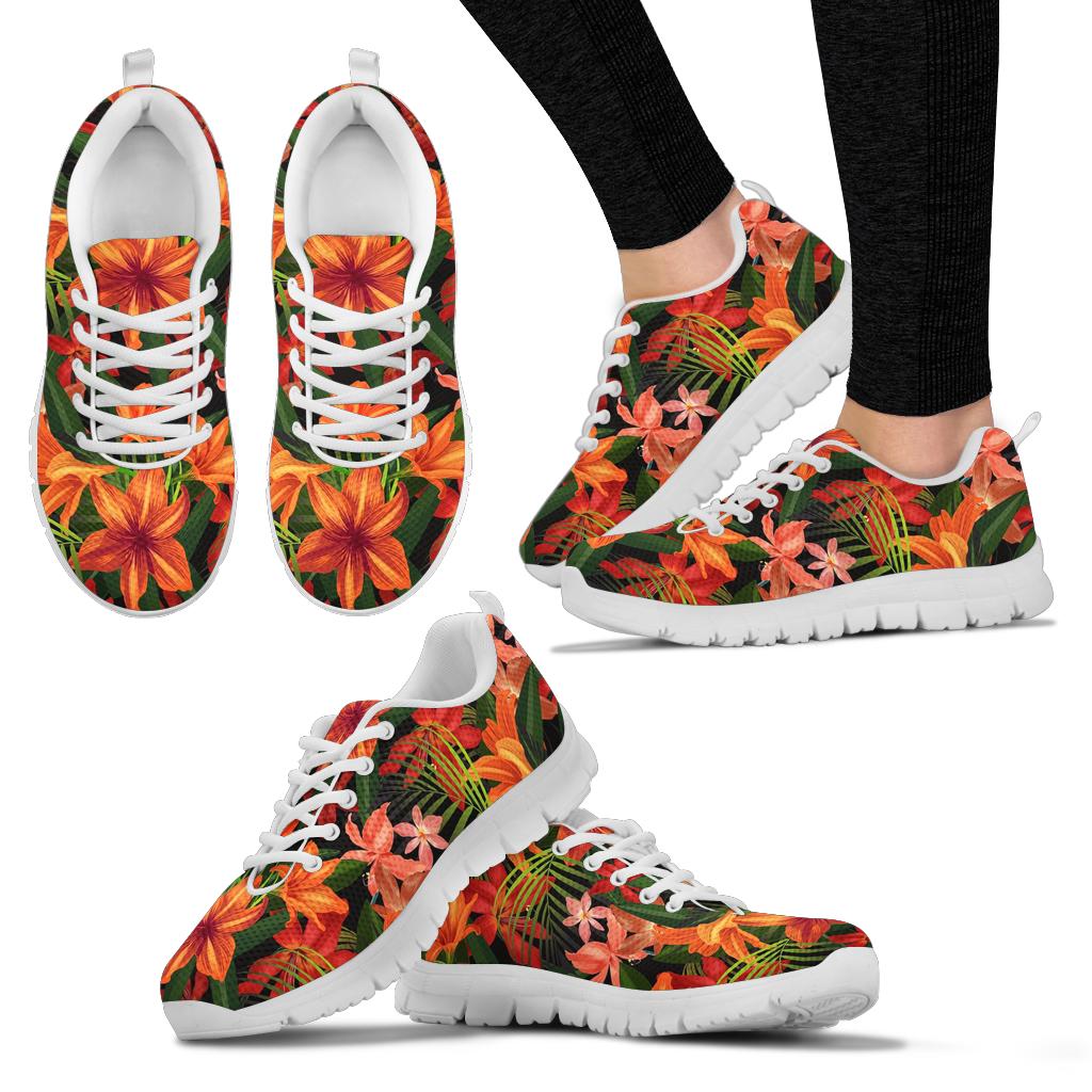Amaryllis Pattern Print Design AL05 Sneakers White Bottom Shoes