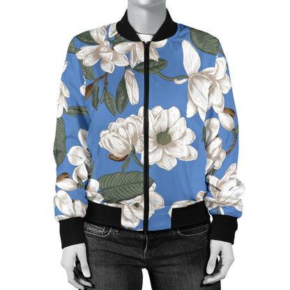 Magnolia Pattern Print Design 01 Women's Bomber Jacket
