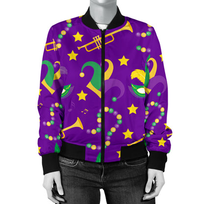 Mardi Gras Pattern Print Design 06 Women's Bomber Jacket