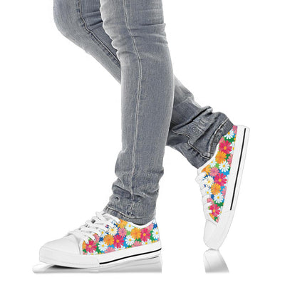 Daisy Pattern Print Design DS05 White Bottom Low Top Shoes