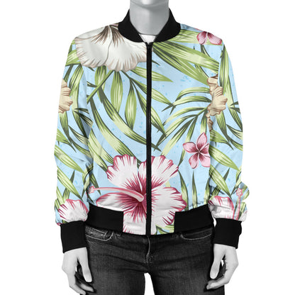 Tropical Flower Pattern Print Design TF05 Women Bomber Jacket