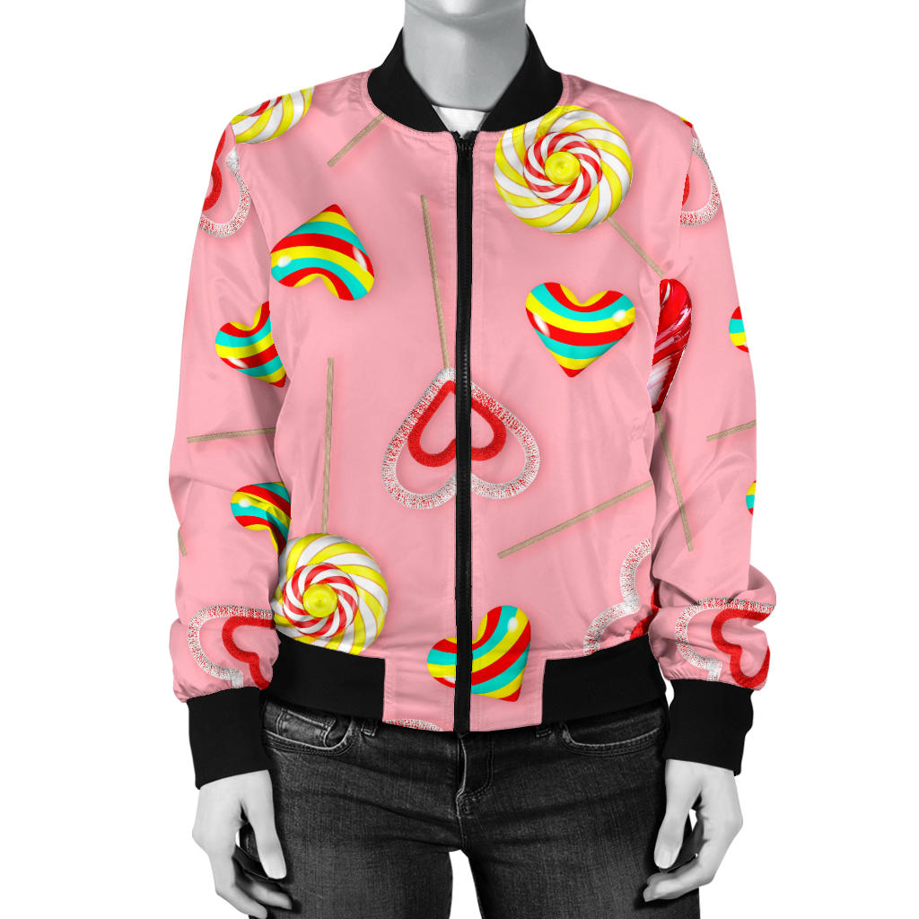 Lollipop Pattern Print Design LL05 Women Bomber Jacket