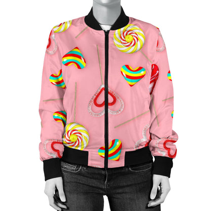 Lollipop Pattern Print Design LL05 Women Bomber Jacket