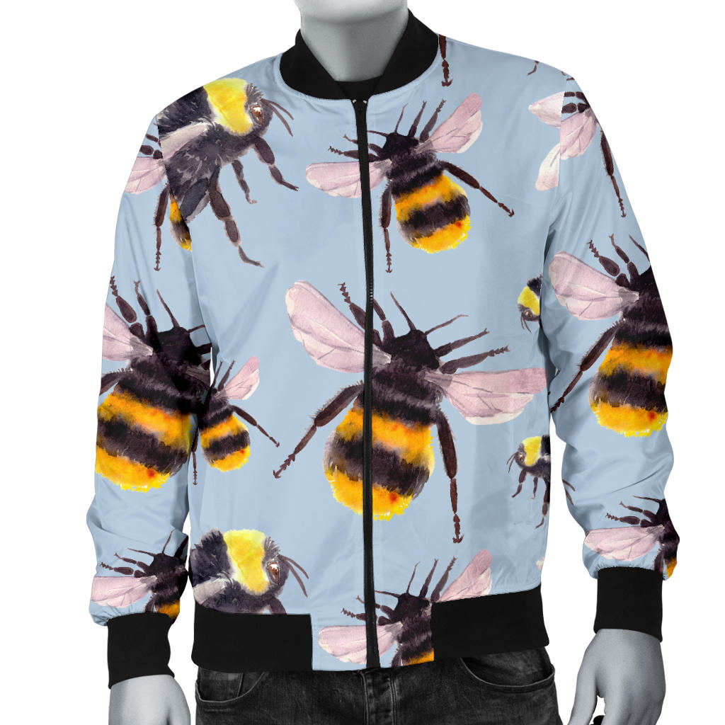 Bee Pattern Print Design BEE08 Men Bomber Jacket