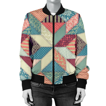 Patchwork Pattern Print Design 02 Women's Bomber Jacket