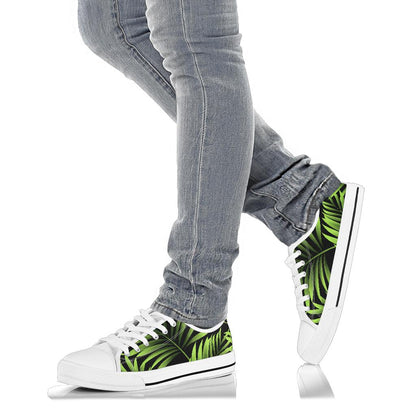 Green Neon Tropical Palm Leaves White Bottom Low Top Shoes
