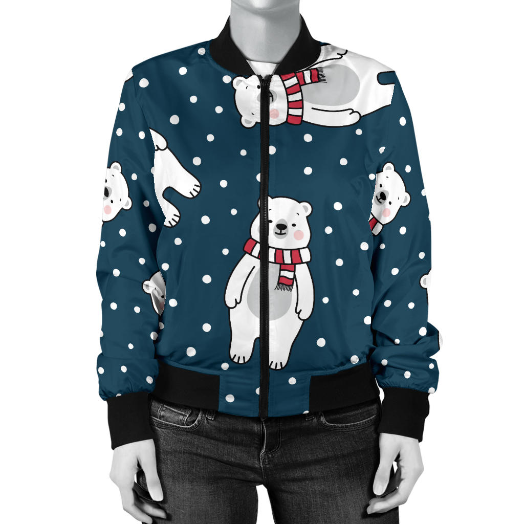 Polar Bear Pattern Print Design PB05 Women Bomber Jacket